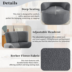 English Elm 360° Swivel Chair - Cozy Berber Fleece Barrel Accent Chair With Adjustable Headrest For Any Space N719P272676E