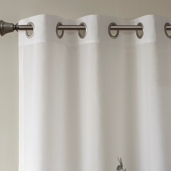 English Elm Burnout Botanical Curtain Panel Set – 2 Elegant Grey Panels With Silver Grommets For Light Filtering B035129675