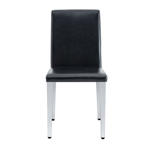 English Elm Four PU dining chairs with sleek silver metal legs, ergonomic PU seats, anti-slip feet, easy assembly, modern minimalist style Black+Silver W1151P269018