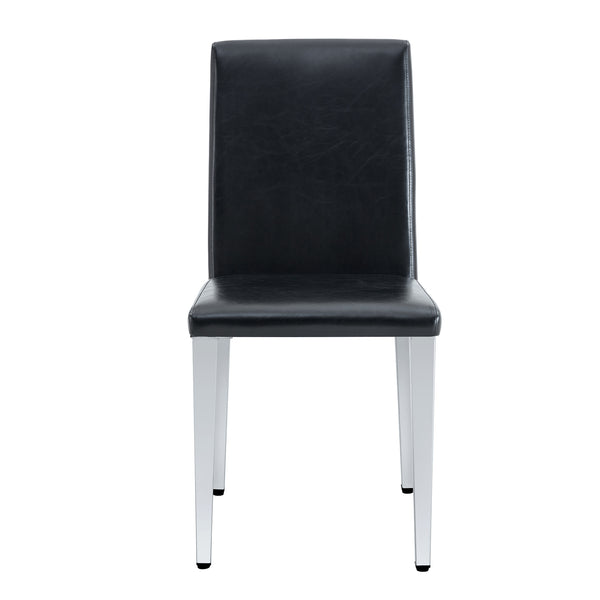 English Elm Four PU dining chairs with sleek silver metal legs, ergonomic PU seats, anti-slip feet, easy assembly, modern minimalist style Black+Silver W1151P269018