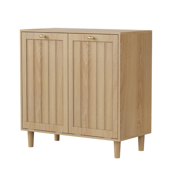 English Elm Sloping Tilt Out Laundry Cabinet with Dual Hamper Bins Oak Mdf Bathroom Storage W1706P465303