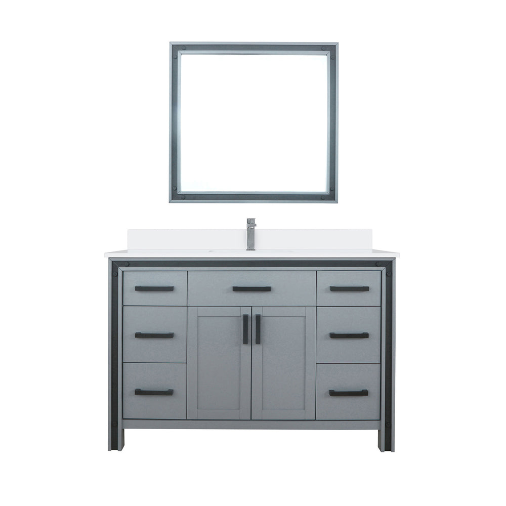 English Elm Dark Grey Bath Vanity 48" W x 22" D with Cultured Marble Top, Chrome Faucet, 34" Mirror, Scratch-Resist Finish B2731S01358
