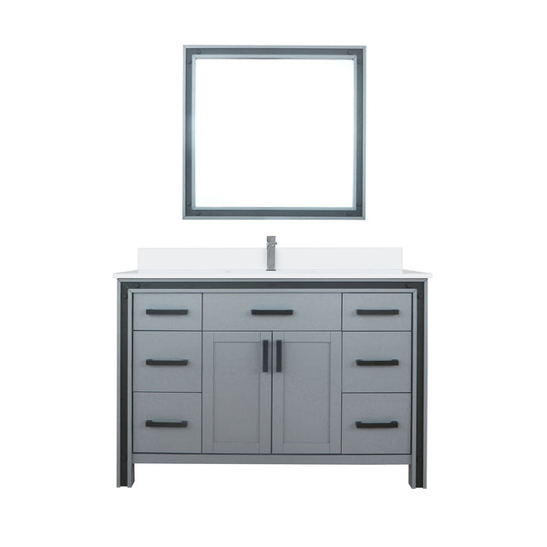 English Elm Dark Grey Bath Vanity 48" W x 22" D with Cultured Marble Top, Chrome Faucet, 34" Mirror, Scratch-Resist Finish B2731S01358