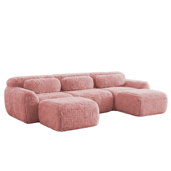 English Elm U-shaped Modular Sectional Sofa Plush Cloud Foam Boneless Build for Home Theater Lounging Pink W714S01560