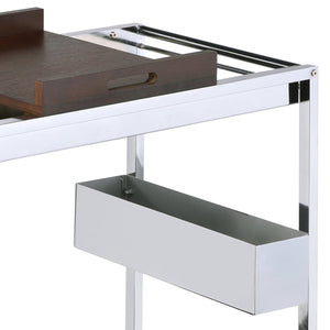 English Elm Lisses Chrome Serving Cart with Removable Wooden Tray, Wine Rack, Stemware Shelf & Casters, 70lb Top B2726P286818