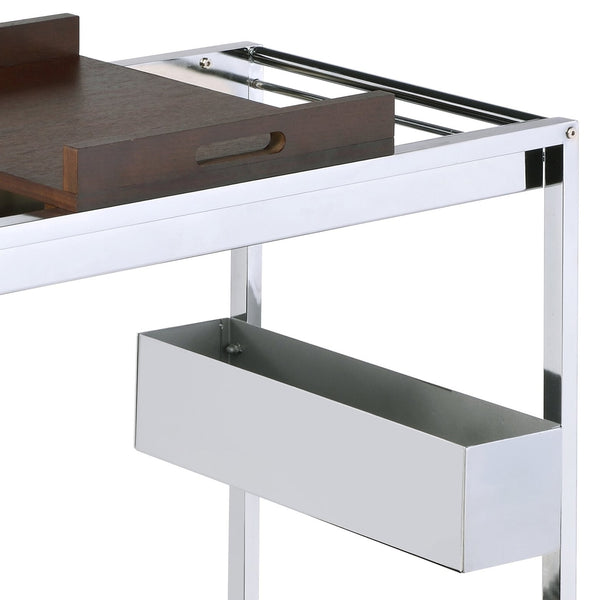 English Elm Lisses Chrome Serving Cart with Removable Wooden Tray, Wine Rack, Stemware Shelf & Casters, 70lb Top B2726P286818