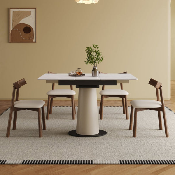 English Elm Retractable Rock Slab Dining Set with Leather Wrapped Base for Compact Apartments W2700S00103