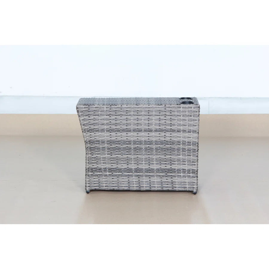 English Elm Shick Grey Mix Wicker Outdoor Side Table with Oversized Plush Cushion Support & Durable Cup Surface B120P205372