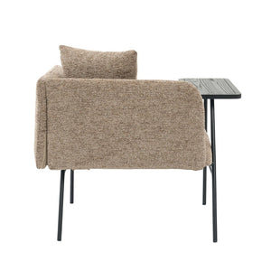 English Elm Leisure Linen Accent Chair with Built-in Side Table Pockets and Lumbar Pillow Modern Khaki W395P453308