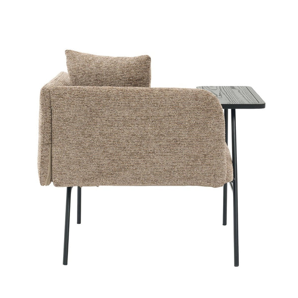 English Elm Leisure Linen Accent Chair with Built-in Side Table Pockets and Lumbar Pillow Modern Khaki W395P453308
