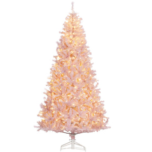 English Elm Homcom 7.5' Pink Prelit Douglas Fir Christmas Tree With 500 Warm White Leds & 1346 Tips For Holidays W2225P249692