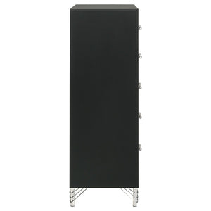 English Elm Malcolm Five Drawer Chest in High Gloss Black with Chrome Pulls for Modern Bedrooms B062P447799