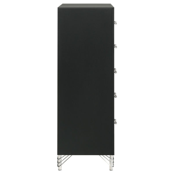 English Elm Malcolm Five Drawer Chest in High Gloss Black with Chrome Pulls for Modern Bedrooms B062P447799