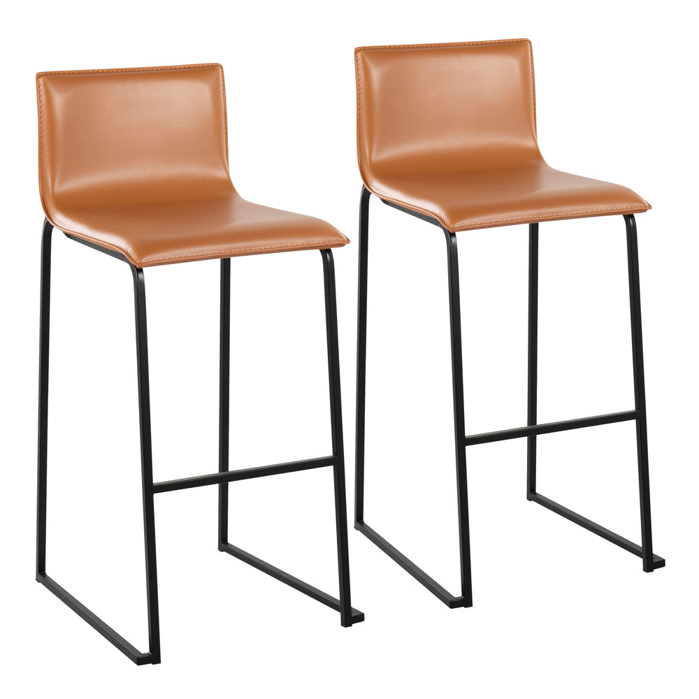 English Elm Mara Camel Faux Leather Barstools Set of 2 — Contemporary Black Steel Frame, Built-In Footrest, 250 lb B202P222234
