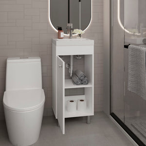 English Elm Bathroom Compact Vanity with Sink and Single Door Cabinet, Engineered Wood, Modern Minimalist Design White 33.46 L x 18.9 W x 11.42 H B097P350310