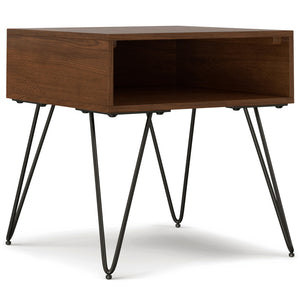 English Elm Hunter Handcrafted Solid Wood Veneer End Table with Open Storage and Industrial Hairpin Legs Walnut B136P203438