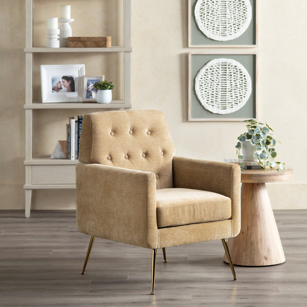 Crestview Collection Modern Accent Chair - Stylish Upholstered Furniture With Button Tufting And Gold Legs For Any Room Yellow Polyester Evfzr4352mst