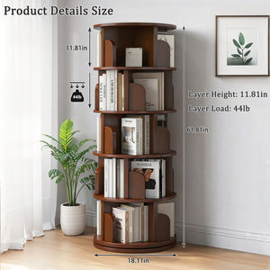 English Elm 5 Tier Rotating Bookshelf Tower with 360° Spin, Space-Saving Corner Display, Modern MDF Storage Unit Walnut W3204P355670