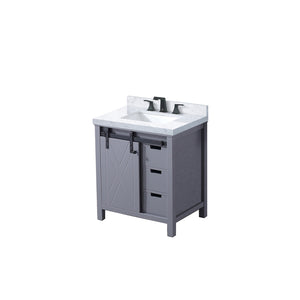 English Elm Dark Grey 30" Bath Vanity with Carrara Marble Top, Soft-Close Drawers, Matte Black Faucet Set B2731P260102