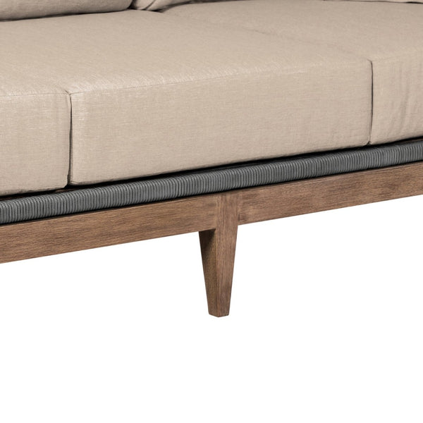 English Elm Orbit Outdoor Three Seat Sofa Eucalyptus Frame with Rope Accents and Taupe Cushions B2736P464822