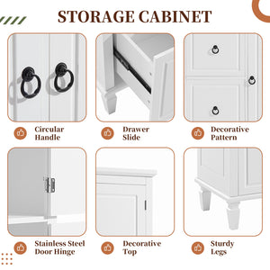 English Elm Retro Multi-Functional Storage Cabinet with Adjustable Shelves, 3 Drawers & Doors, Stylish White Organizer for Living Room Bathroom Kitchen Office - Elegant, Space-Saving Design N725P236498K