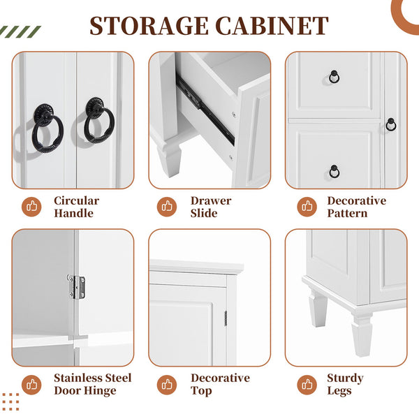 English Elm Retro Multi-Functional Storage Cabinet with Adjustable Shelves, 3 Drawers & Doors, Stylish White Organizer for Living Room Bathroom Kitchen Office - Elegant, Space-Saving Design N725P236498K