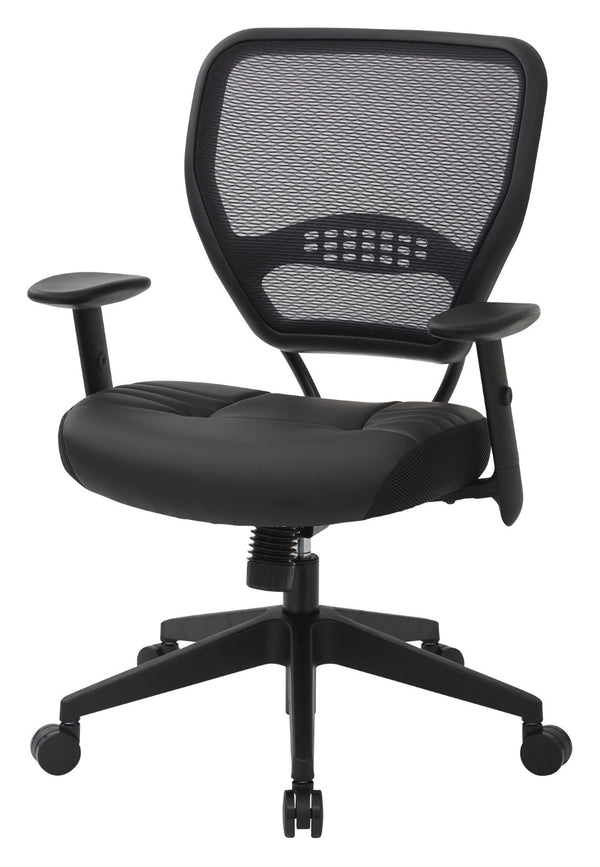 OSP Home Furnishings Professional Airgrid Mesh Back Manager Chair with Lumbar Support and Bonded Leather Seat 5700E