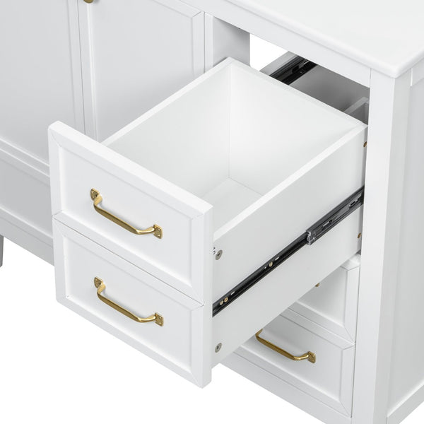 English Elm 36" Solid Pine Bathroom Vanity with Ceramic Sink 4 Soft Close Drawers Vintage Style White N759S293646K