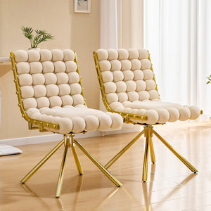 English Elm Cream Dutch Velvet Swivel Chair Tufted Bubble Backrest Glam Armless Accent Seat Beige,Gold W3875P448019