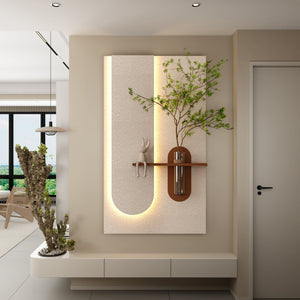 English Elm Adjustable 3-Color Led Sandstone Wall Decor With Greenery & Rabbit Statue - Modern 3D Art Accent W2700P313029