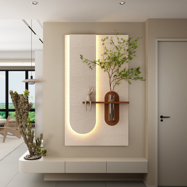 English Elm Adjustable 3-Color Led Sandstone Wall Decor With Greenery & Rabbit Statue - Modern 3D Art Accent W2700P313029