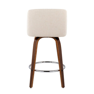 English Elm Toriano Mid-Century Modern Counter Stool Set Of 2 - Walnut Legs & Cream Fabric - Stylish Comfort B202S00451-GIGA