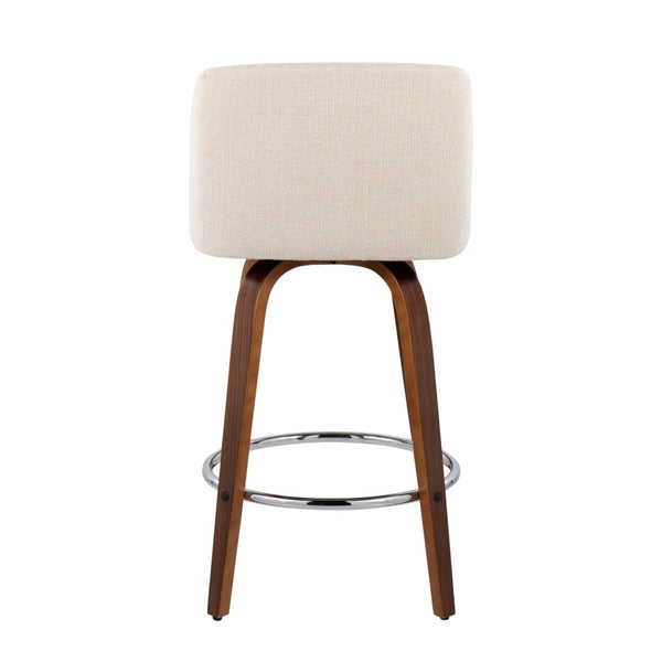 English Elm Toriano Mid-Century Modern Counter Stool Set Of 2 - Walnut Legs & Cream Fabric - Stylish Comfort B202S00451-GIGA