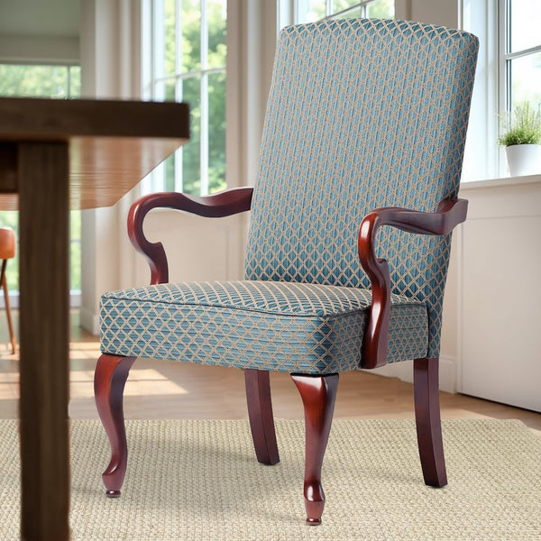 English Elm DeLaney Hardwood Gooseneck Arm Chair with Jacquard Diamond Fabric, High Back Comfort & Durable Build Blue B050P229954