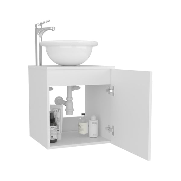 English Elm Clyde Floating Wall-Mount Vanity 18" White with Wessel Sink, Single-Door Shelf, Minimalist Storage B200P335370