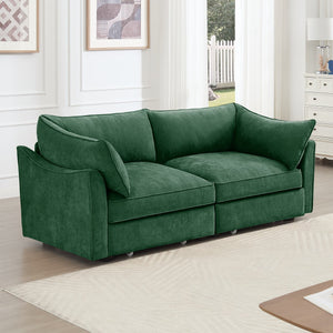 English Elm 2 Seater Sofa With Chic Crescent Armrests, Storage Drawers & Soft Chenille Fabric For Small Spaces W3041S00182