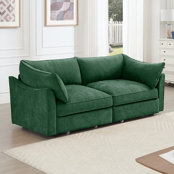 English Elm 2 Seater Sofa With Chic Crescent Armrests, Storage Drawers & Soft Chenille Fabric For Small Spaces W3041S00182