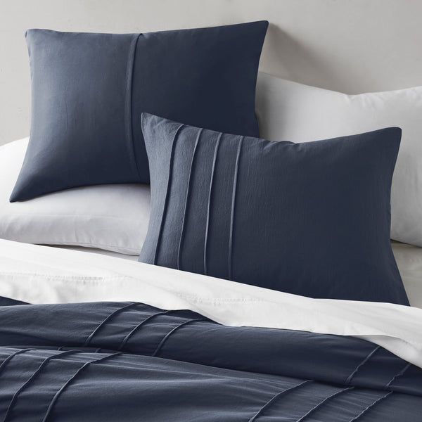 English Elm 3-piece Cal King Pintuck Pleated Microfiber Comforter Set Soft Washed Tailored Bedding Navy B035P463227