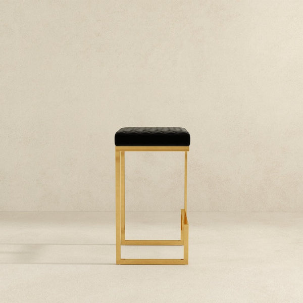 English Elm Joel Mid-century Backless Counter Stool with Tapered Legs and Upholstered Seat B183P231886