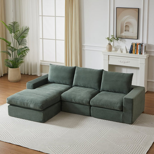 English Elm 99-inch Corduroy L-shaped Sectional Sofa with Reversible Chaise and Neck Pillow Support W834S00614