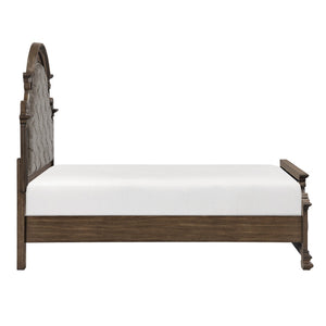 English Elm Traditional Queen Bed Gray Chenille Arched Tufted Headboard Oak Walnut Bedroom B011S02507