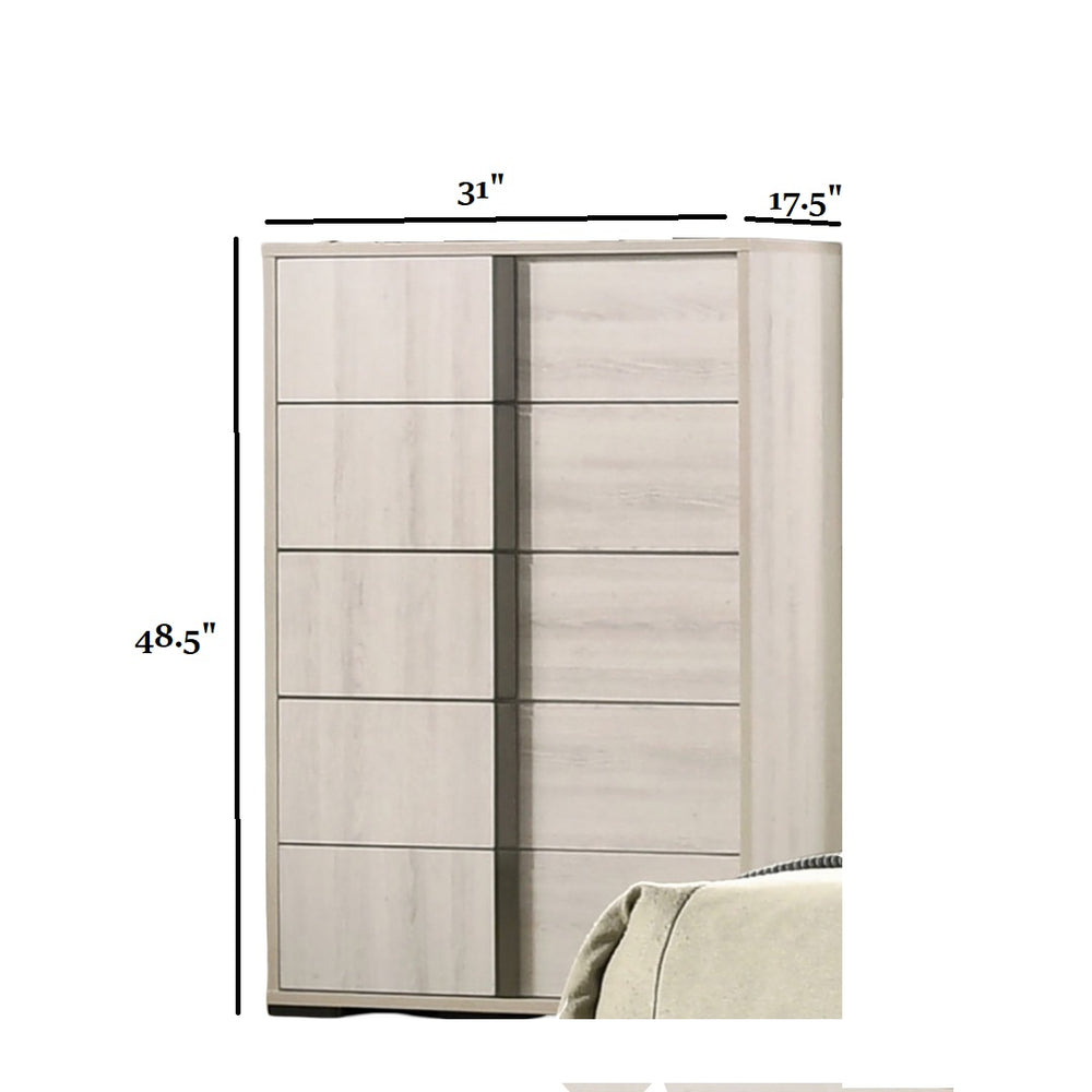 English Elm Contemporary Chic Chest with Gold Accents, Acrylic Trim, Metal Bracket Legs and Dust‑Proof Drawers White Washed 39 L x 21 W x 57 H B2741P372715