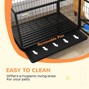 English Elm PawHut Heavy Duty 43" Steel Dog Crate with Wheels, Removable Tray, Top Access & Foldable Bowl Holder Black W2225P217150