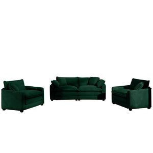 English Elm Warm Cozy Sofa Set with Plush Corduroy, Memory Foam Cushions and Retro-Modern Home Theater Style Comfort Green W714S00805