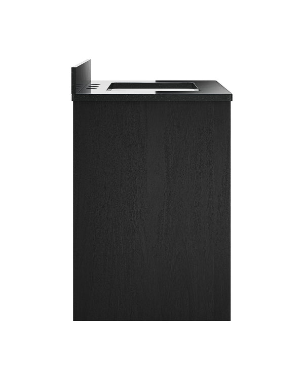 Currey & Company Karlson 36" Bath Vanity With Abstract Pattern Doors, Black Granite Top & Undermount Sink Storage Solutions Black Oak Solids & Veneer ,Leather Vellum ,Granite ,Vitreous China 3800-0014-currey-company