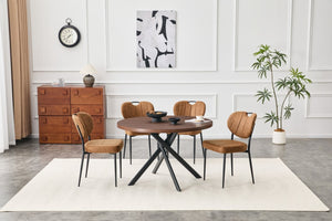 English Elm Round Foldable Mdf Dining Table with Radial Legs for Small Space Bistro Interiors Dark Walnut W3493P462092