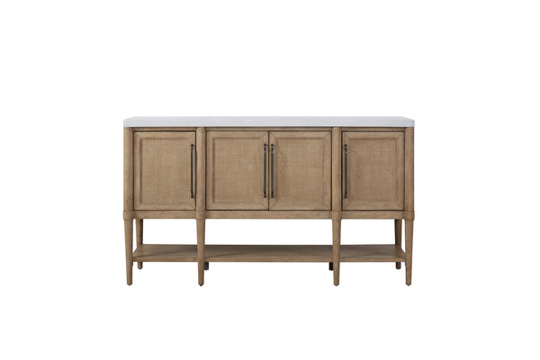 English Elm Cement Sand Server with Cane Insets, Cement Top, Power-Ready Storage Cabinets, Transitional Style B2699P224817
