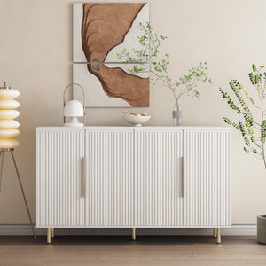 English Elm White Modern Fluted Sideboard Buffet with Adjustable Shelves, Art Deco MDF Credenza Console, Spacious Storage Elegance W1321P171784