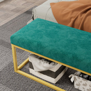 English Elm Storage Bench Green Velvet PU Leather with Gold Steel Frame, Mid-Century Entryway Seat, 600lb Capacity, 48.8"L W578P357538