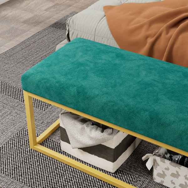 English Elm Storage Bench Green Velvet PU Leather with Gold Steel Frame, Mid-Century Entryway Seat, 600lb Capacity, 48.8"L W578P357538